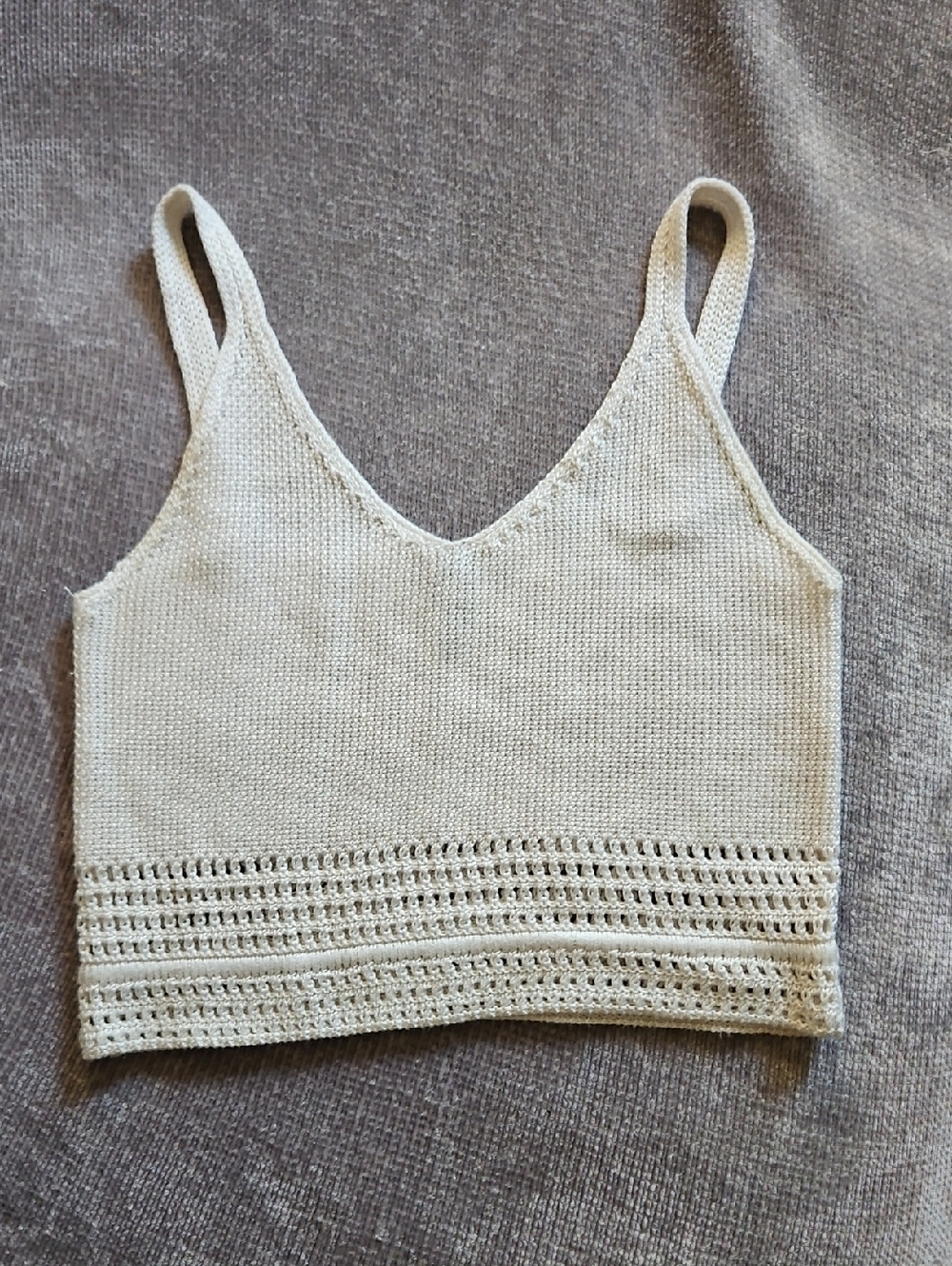 Aqua Cream Crocheted V-Neck Cropped Tank